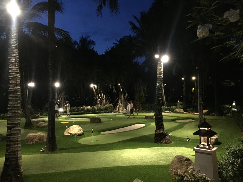 Use themed greens for your Oakley mini golf course.